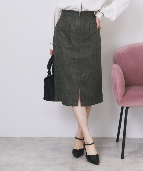 index（インデックス）の「ツイード調フロントジップタイトスカート【洗濯機OK/防シワ】（スカート・レディース・ブラウン系その他/チャコールグレー/ベージュ・36/34/40/38/42）」の2枚目の写真