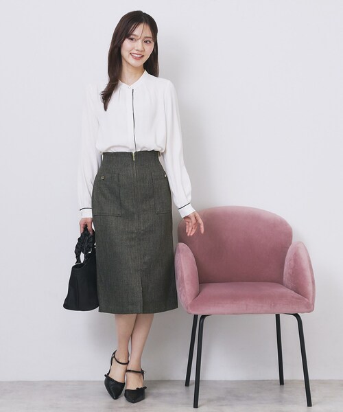 index（インデックス）の「ツイード調フロントジップタイトスカート【洗濯機OK/防シワ】（スカート・レディース・ブラウン系その他/チャコールグレー/ベージュ・36/34/40/38/42）」の6枚目の写真