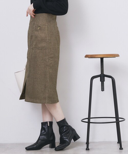 index（インデックス）の「ツイード調フロントジップタイトスカート【洗濯機OK/防シワ】（スカート・レディース・ブラウン系その他/チャコールグレー/ベージュ・36/34/40/38/42）」の9枚目の写真
