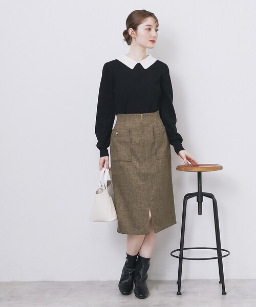 index（インデックス）の「ツイード調フロントジップタイトスカート【洗濯機OK/防シワ】（スカート・レディース・ブラウン系その他/チャコールグレー/ベージュ・36/34/40/38/42）」の10枚目の写真