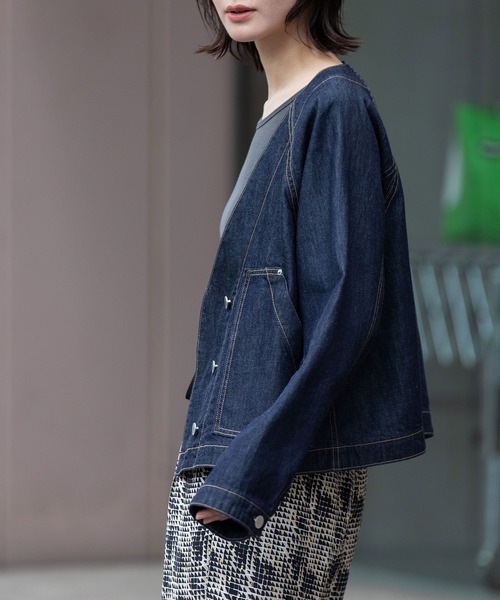 Munich（ミューニック）の「コットンリヨセルデニムコンパクトジャケット（デニムジャケット・レディース・ブラック/インディゴブルー・FREE）」の4枚目の写真