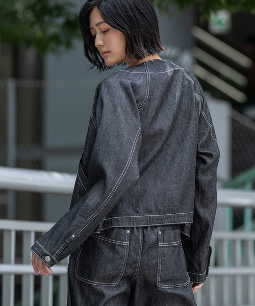 Munich（ミューニック）の「コットンリヨセルデニムコンパクトジャケット（デニムジャケット・レディース・ブラック/インディゴブルー・FREE）」の13枚目の写真