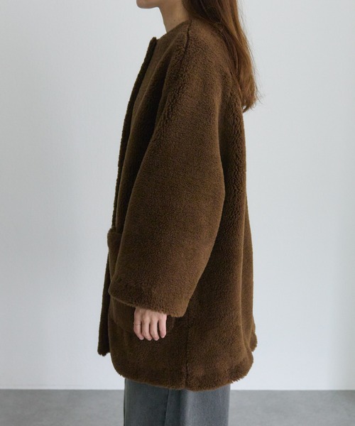 PUAL CE CIN（ピュアルセシン）の「リサイクルボアノーカラーコート（ノーカラーコート・レディース・モカ/ベージュ・FREE）」の12枚目の写真