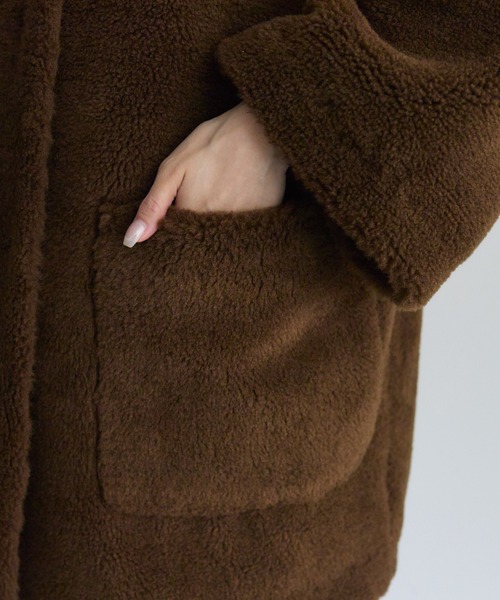 PUAL CE CIN（ピュアルセシン）の「リサイクルボアノーカラーコート（ノーカラーコート・レディース・モカ/ベージュ・FREE）」の19枚目の写真