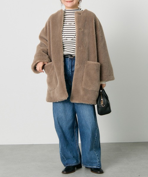 PUAL CE CIN（ピュアルセシン）の「リサイクルボアノーカラーコート（ノーカラーコート・レディース・モカ/ベージュ・FREE）」の4枚目の写真