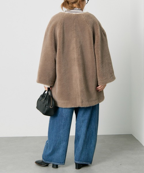 PUAL CE CIN（ピュアルセシン）の「リサイクルボアノーカラーコート（ノーカラーコート・レディース・モカ/ベージュ・FREE）」の6枚目の写真