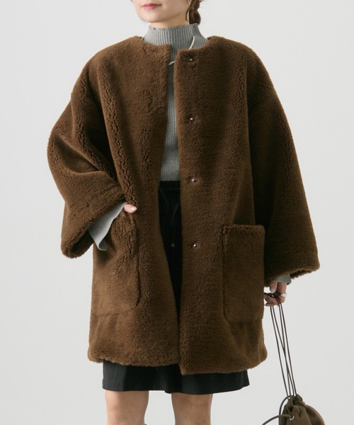 PUAL CE CIN（ピュアルセシン）の「リサイクルボアノーカラーコート（ノーカラーコート・レディース・モカ/ベージュ・FREE）」の7枚目の写真