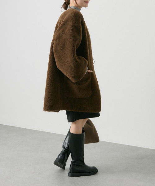 PUAL CE CIN（ピュアルセシン）の「リサイクルボアノーカラーコート（ノーカラーコート・レディース・モカ/ベージュ・FREE）」の10枚目の写真