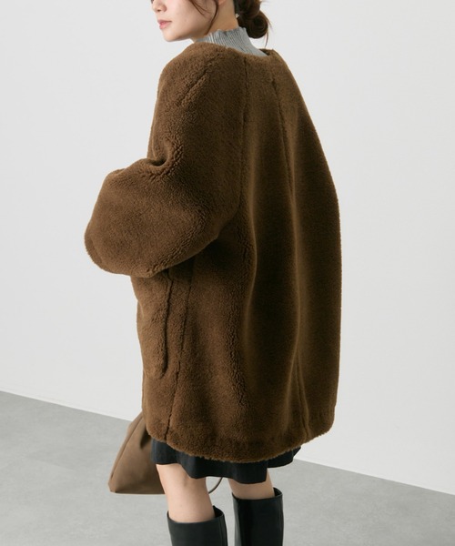 PUAL CE CIN（ピュアルセシン）の「リサイクルボアノーカラーコート（ノーカラーコート・レディース・モカ/ベージュ・FREE）」の8枚目の写真