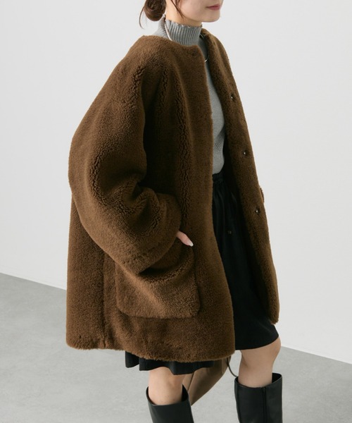 PUAL CE CIN（ピュアルセシン）の「リサイクルボアノーカラーコート（ノーカラーコート・レディース・モカ/ベージュ・FREE）」の22枚目の写真