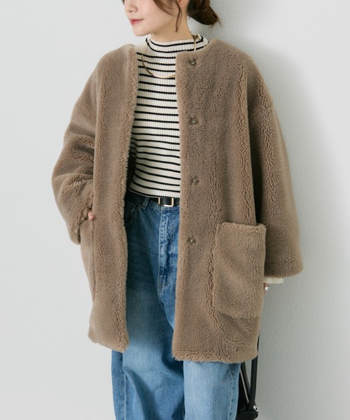 PUAL CE CIN（ピュアルセシン）の「リサイクルボアノーカラーコート（ノーカラーコート・レディース・モカ/ベージュ・FREE）」の21枚目の写真