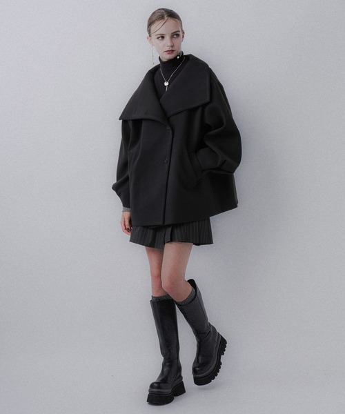 HARE（ハレ）の「ウーリーテック2WAYミドルコート(HARE)（チェスターコート・レディース・ブラック/グレー/チェック/パープル/オフホワイト・FREE）」の6枚目の写真