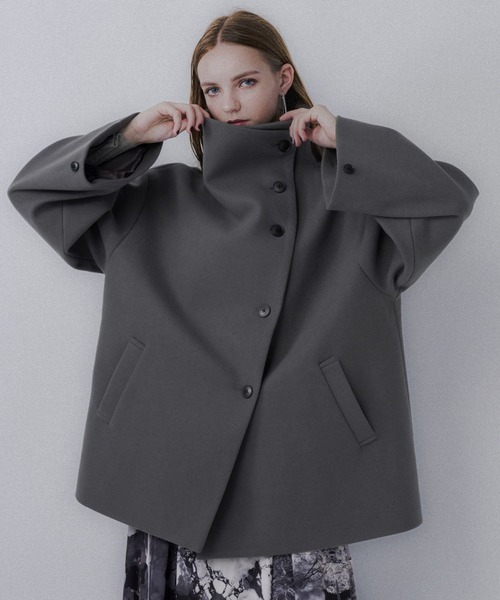 HARE（ハレ）の「ウーリーテック2WAYミドルコート(HARE)（チェスターコート・レディース・ブラック/グレー/チェック/パープル/オフホワイト・FREE）」の11枚目の写真