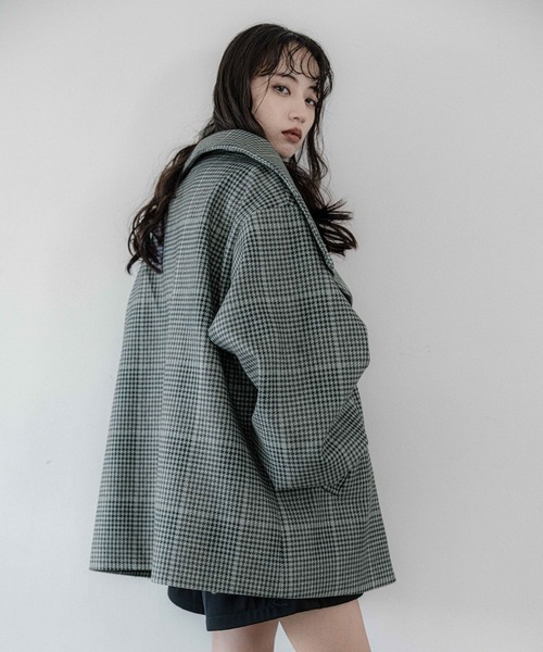 HARE（ハレ）の「ウーリーテック2WAYミドルコート(HARE)（チェスターコート・レディース・ブラック/グレー/チェック/パープル/オフホワイト・FREE）」の18枚目の写真