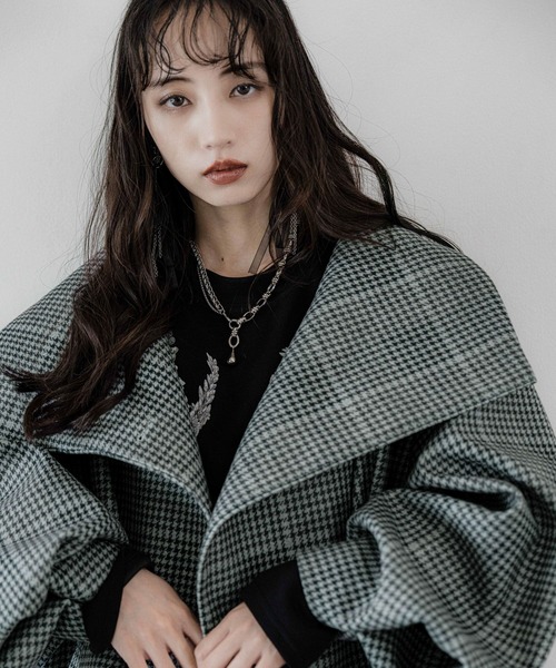 HARE（ハレ）の「ウーリーテック2WAYミドルコート(HARE)（チェスターコート・レディース・ブラック/グレー/チェック/パープル/オフホワイト・FREE）」の17枚目の写真
