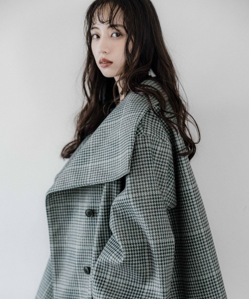 HARE（ハレ）の「ウーリーテック2WAYミドルコート(HARE)（チェスターコート・レディース・ブラック/グレー/チェック/パープル/オフホワイト・FREE）」の16枚目の写真