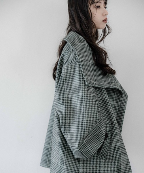 HARE（ハレ）の「ウーリーテック2WAYミドルコート(HARE)（チェスターコート・レディース・ブラック/グレー/チェック/パープル/オフホワイト・FREE）」の19枚目の写真