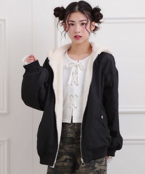 リフレクト　ビッグフォルムパファーブルゾン ラグスタイル LUXSTYLE フェイクファーバックロゴZIPジャケット/ファー