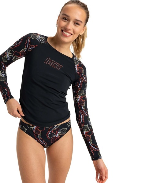 ROXY ACTIVE LS LYCRA/ロキシーUVカットネオントロピカル柄長袖ラッシュガード(水着)