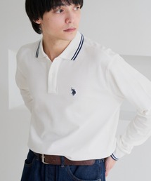 【U.S. POLO ASSN.】バイカラー ワンポイント 長袖 鹿の子 ポロシャツ