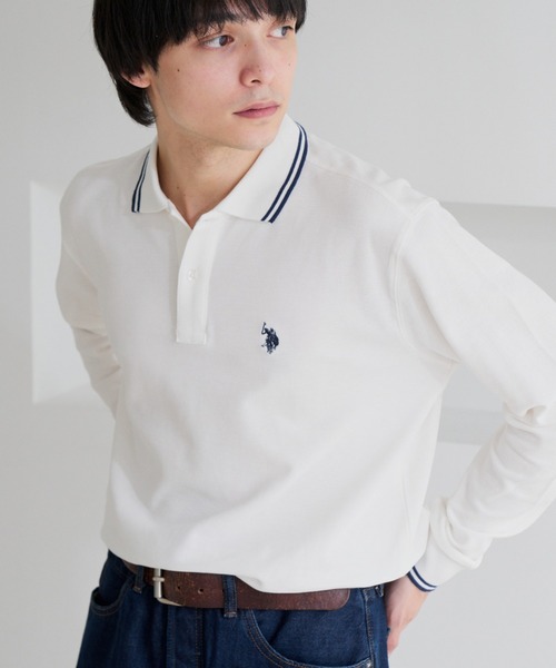 U.S. POLO ASSN.(ユーエスポロアッスン)の「【U.S. POLO ASSN.】バイカラー ワンポイント 長袖 鹿の子 ポロシャツ(ポロシャツ・メンズ・オフホワイト/ブルーグレー/ブラック・L/M)」の1枚目の写真