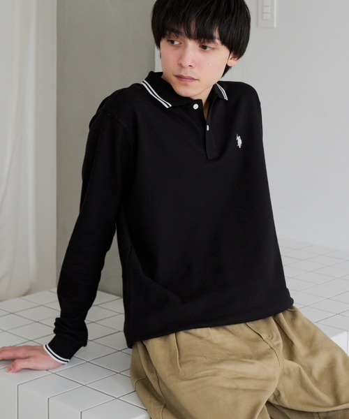 U.S. POLO ASSN.(ユーエスポロアッスン)の「【U.S. POLO ASSN.】バイカラー ワンポイント 長袖 鹿の子 ポロシャツ(ポロシャツ・メンズ・オフホワイト/ブルーグレー/ブラック・L/M)」の2枚目の写真