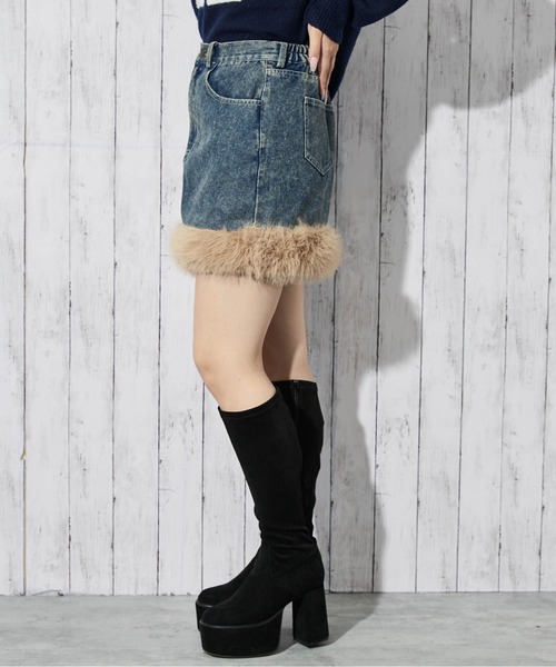 GORGE(ゴージ)の「《ファー裾デザイン》レディース デニムミニスカート 秋冬(スカート・レディース・ネイビー/ブルー/レオパード・F)」の6枚目の写真