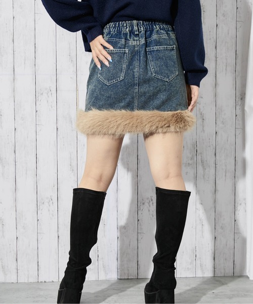 GORGE(ゴージ)の「《ファー裾デザイン》レディース デニムミニスカート 秋冬(スカート・レディース・ネイビー/ブルー/レオパード・F)」の7枚目の写真