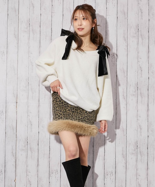 GORGE(ゴージ)の「《ファー裾デザイン》レディース デニムミニスカート 秋冬(スカート・レディース・ネイビー/ブルー/レオパード・F)」の18枚目の写真