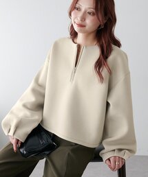 マーク&ロナ　ハーフジップトップス　白　size46 logo emb half zip knit – BUNNY APARTMENT