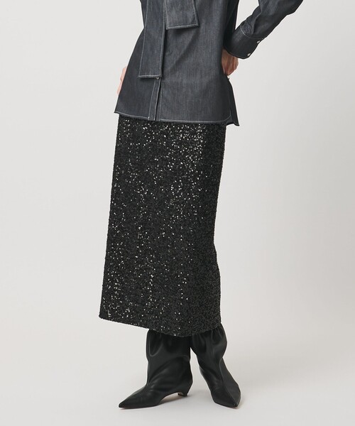 UNITED ARROWS（ユナイテッドアローズ）の「スパンコール Iライン スカート（スカート・レディース・オフホワイト/ブラック・36/38）」の2枚目の写真