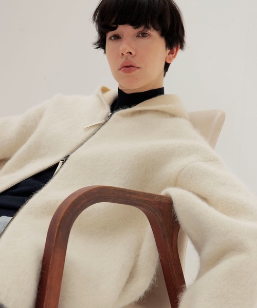 DRESSLAVE（ドレスレイブ）の「alpaca shaggy zip hoodie(アルパカシャギージップフーディー)（カーディガン/ボレロ・レディース・グレー/ホワイト・38）」の5枚目の写真