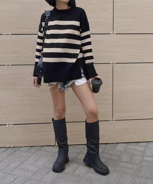 Miniministore(ミニミニストア)の「ニットトップス レディース ボーダー(ニット/セーター・レディース・ブラック/オフホワイト/ベージュ・L/S/M)」の8枚目の写真