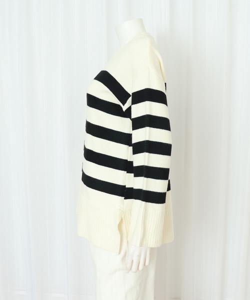 Miniministore(ミニミニストア)の「ニットトップス レディース ボーダー(ニット/セーター・レディース・ブラック/オフホワイト/ベージュ・L/S/M)」の13枚目の写真