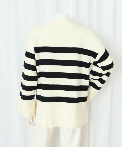 Miniministore(ミニミニストア)の「ニットトップス レディース ボーダー(ニット/セーター・レディース・ブラック/オフホワイト/ベージュ・L/S/M)」の14枚目の写真