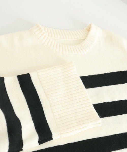 Miniministore(ミニミニストア)の「ニットトップス レディース ボーダー(ニット/セーター・レディース・ブラック/オフホワイト/ベージュ・L/S/M)」の15枚目の写真