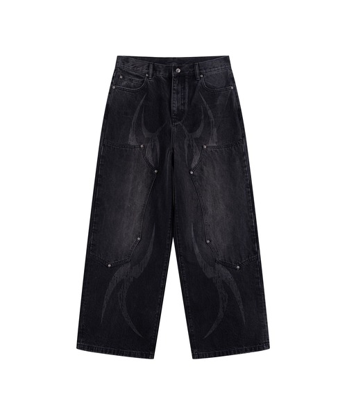 SUPPLIER（サプライヤー）の「バギーデニム｜Vintage Wash Tribal Double Knee Baggy Jeans｜SUPPLIER（デニムパンツ・メンズ・インディゴブルー/ブラック・SMALL/MEDIUM/LARGE/X-LARGE）」の2枚目の写真
