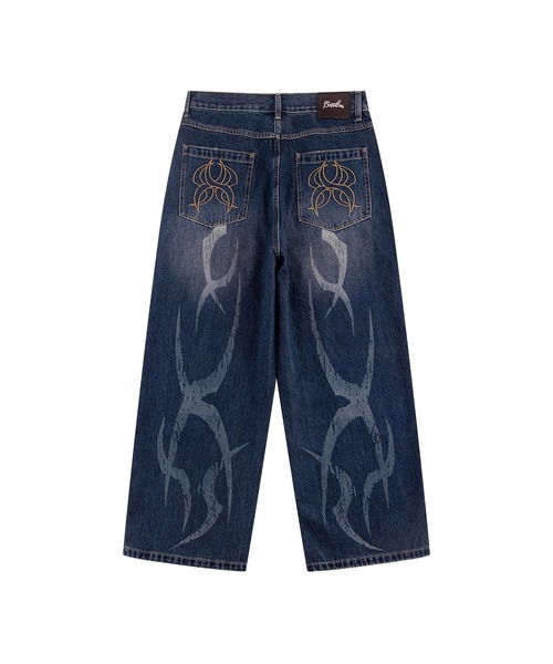 SUPPLIER（サプライヤー）の「バギーデニム｜Vintage Wash Tribal Double Knee Baggy Jeans｜SUPPLIER（デニムパンツ・メンズ・インディゴブルー/ブラック・SMALL/MEDIUM/LARGE/X-LARGE）」の11枚目の写真