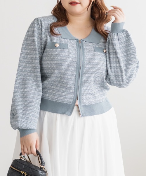 CLETTE(クレット)の「CLETTEオリジナルツイード風ジップニットカーディガン(カーディガン/ボレロ・レディース・ピンク/グレー/ブルー・LL/3L/4L)」の10枚目の写真