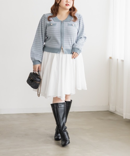 CLETTE(クレット)の「CLETTEオリジナルツイード風ジップニットカーディガン(カーディガン/ボレロ・レディース・ピンク/グレー/ブルー・LL/3L/4L)」の11枚目の写真