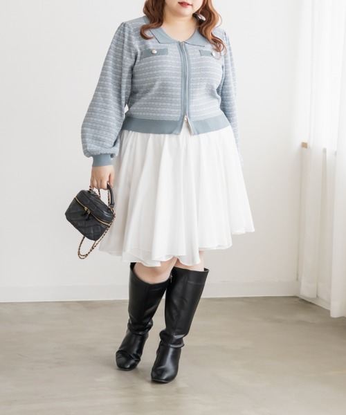 CLETTE(クレット)の「CLETTEオリジナルツイード風ジップニットカーディガン(カーディガン/ボレロ・レディース・ピンク/グレー/ブルー・LL/3L/4L)」の12枚目の写真