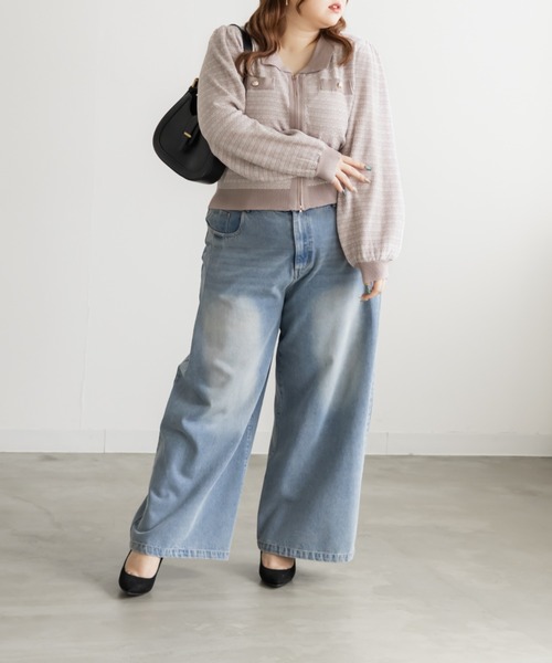 CLETTE(クレット)の「CLETTEオリジナルツイード風ジップニットカーディガン(カーディガン/ボレロ・レディース・ピンク/グレー/ブルー・LL/3L/4L)」の16枚目の写真