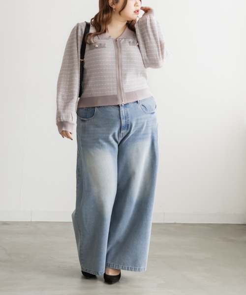 CLETTE(クレット)の「CLETTEオリジナルツイード風ジップニットカーディガン(カーディガン/ボレロ・レディース・ピンク/グレー/ブルー・LL/3L/4L)」の17枚目の写真