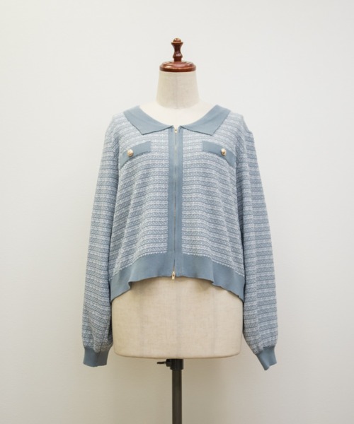 CLETTE(クレット)の「CLETTEオリジナルツイード風ジップニットカーディガン(カーディガン/ボレロ・レディース・ピンク/グレー/ブルー・LL/3L/4L)」の19枚目の写真