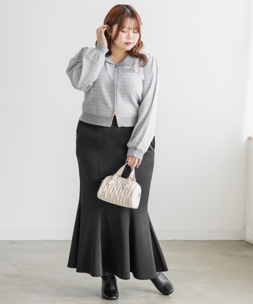 CLETTE(クレット)の「CLETTEオリジナルツイード風ジップニットカーディガン(カーディガン/ボレロ・レディース・ピンク/グレー/ブルー・LL/3L/4L)」の8枚目の写真