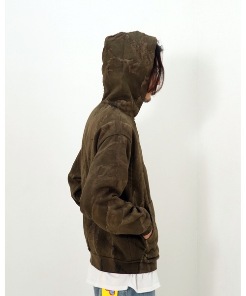 LOS ANGELES APPAREL（ロサンゼルスアパレル）の「【Los Angeles Apparel /ロサンゼルス アパレル】14 OZ FLEECE FULL ZIP DRIP DYE/ヘビーウェイト フルジップパーカー ドリップダイ アメリカ製染め 肉厚 スウェット フーディー（パーカー・メンズ・オリーブ/ブラック系その他・MEDIUM/LARGE/X-LARGE/SMALL）」の4枚目の写真