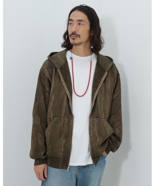 LOS ANGELES APPAREL（ロサンゼルスアパレル）の「【Los Angeles Apparel /ロサンゼルス アパレル】14 OZ FLEECE FULL ZIP DRIP DYE/ヘビーウェイト フルジップパーカー ドリップダイ アメリカ製染め 肉厚 スウェット フーディー（パーカー・メンズ・オリーブ/ブラック系その他・MEDIUM/LARGE/X-LARGE/SMALL）」の12枚目の写真