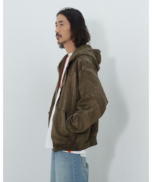 LOS ANGELES APPAREL（ロサンゼルスアパレル）の「【Los Angeles Apparel /ロサンゼルス アパレル】14 OZ FLEECE FULL ZIP DRIP DYE/ヘビーウェイト フルジップパーカー ドリップダイ アメリカ製染め 肉厚 スウェット フーディー（パーカー・メンズ・オリーブ/ブラック系その他・MEDIUM/LARGE/X-LARGE/SMALL）」の13枚目の写真