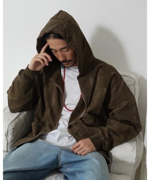LOS ANGELES APPAREL（ロサンゼルスアパレル）の「【Los Angeles Apparel /ロサンゼルス アパレル】14 OZ FLEECE FULL ZIP DRIP DYE/ヘビーウェイト フルジップパーカー ドリップダイ アメリカ製染め 肉厚 スウェット フーディー（パーカー・メンズ・オリーブ/ブラック系その他・MEDIUM/LARGE/X-LARGE/SMALL）」の18枚目の写真