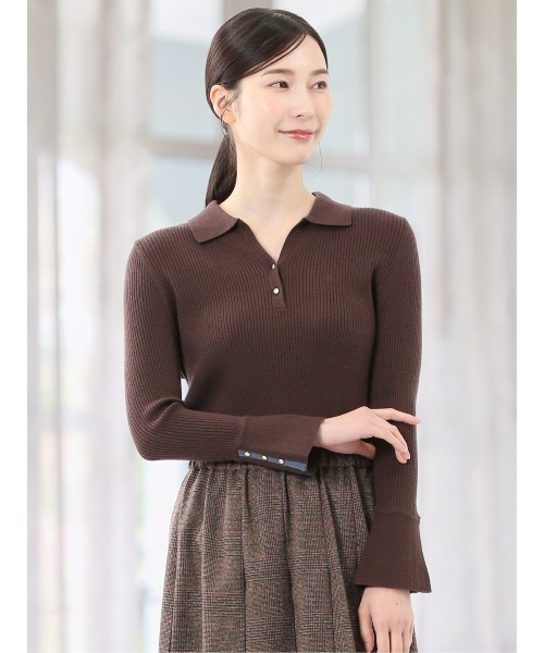 m.f.editorial（エムエフエディトリアル）の「【ハンドウォッシャブル】m.f.エディトリアルレディース リブ ポロニット（ニット/セーター・レディース・レッド/ライトグレー/ブラック/ダークウッド・MEDIUM/LARGE）」の3枚目の写真